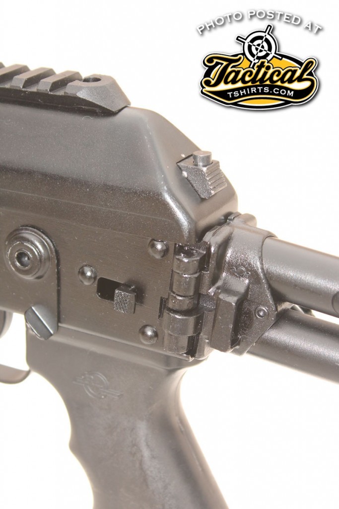 While the folding stock mechanism is all in place, it’s welded in the open position because of import restrictions.