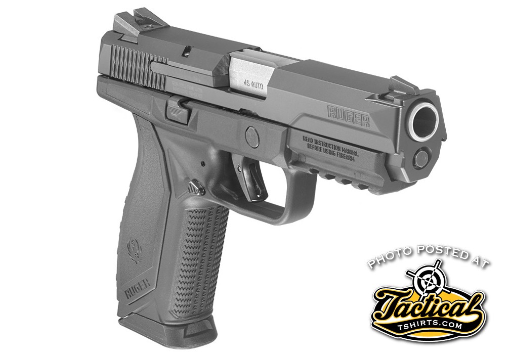 Chasis: American pistol features include a barrel cam that Ruger claims reduces felt recoil, a low mass slide, low center of gravity and a low bore axis.