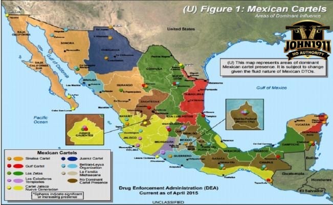 General breakdown of Cartel territory in Mexico. This changes monthly. 