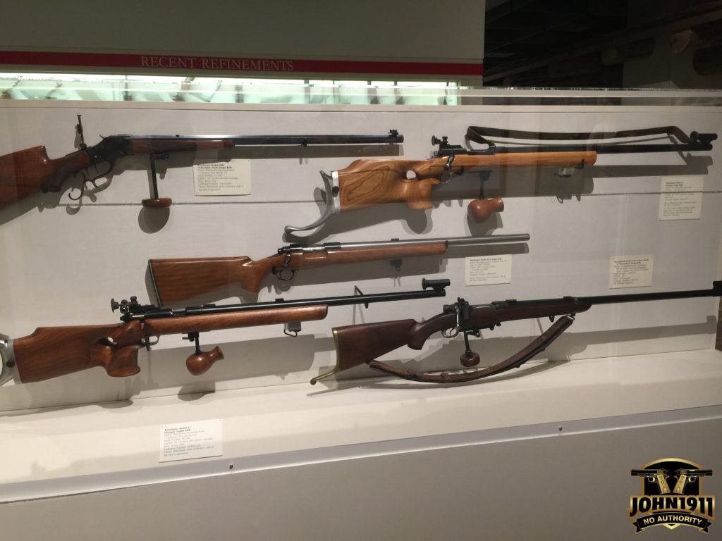 Schuetzen / Olympic Style rifle display at the Cody Firearms Museum.