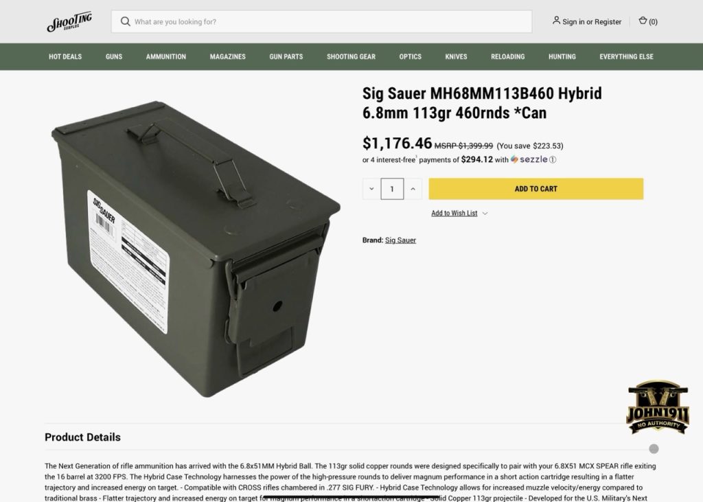 6.8x51 Full Power Hybrid Ammunition.